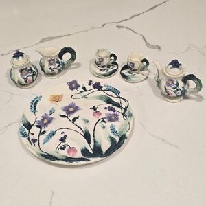 New With Tags Vintage 1997 Mini Decorative Tea Set - 8 Pieces - Polystone Resin
